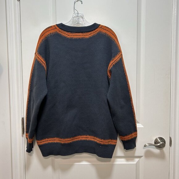 Vintage Kama Men Sweater Retro Crew Neck 80s Graphic Pullover Blue Orange Medium - Picture 7 of 11
